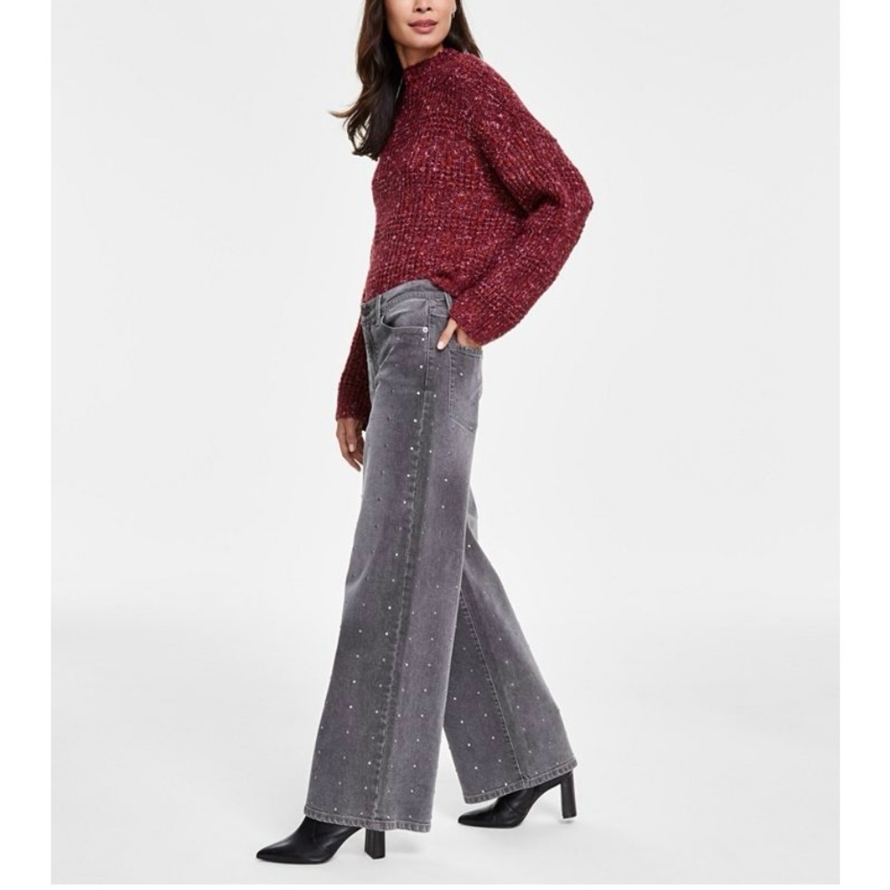 DKNY Gray Flare Jeans with Studded Detail